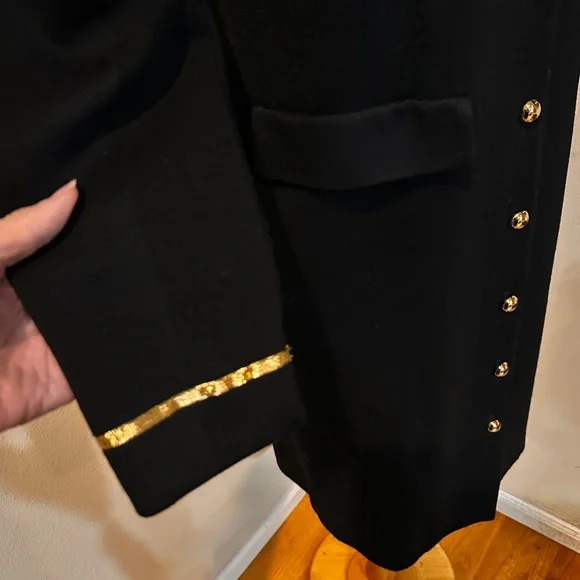 Black and Gold " Military Look" 80s Coat Dress by Leslie Fay Petites - Sz 8 - Picture 6 of 14
